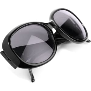 A pair of black Bella Sunglasses with grey lenses, featuring a glossy finish and a sleek design.