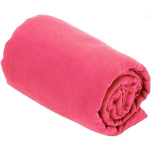 A rolled pink absorbent towel featuring a soft texture, suitable for personal use. Includes a branding logo.