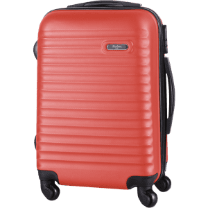 A wheeled bag in vibrant red, featuring a textured surface, a handle, and wheels for easy transport.