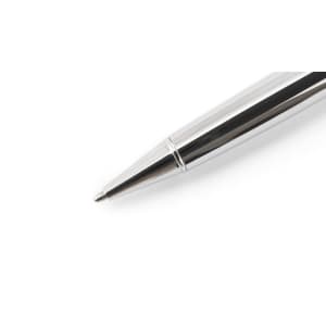 A silver stylus touch ball pen with a sleek design, featuring a pointed tip and branding.