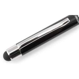 A black stylus touch ball pen with a chrome clip and tip for touchscreen use. It features a sleek design.