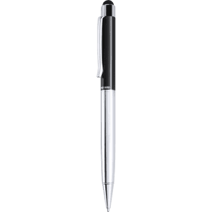 A black and silver Yago Stylus Touch Ball Pen with a sleek stainless steel design and a branding logo.