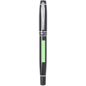A black Helox Roller pen with a green accent and a logo on the body.