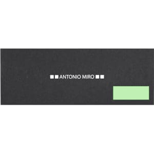 A black card with a green section and a logo. The name "ANTONIO MIRO" is written in bold white letters.