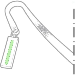 A green-highlighted bookmark with a curved hook design. The bookmark features a simple, sleek shape.