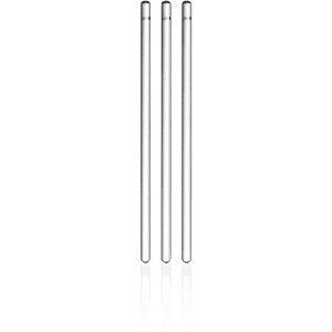 A set of three grey lead pencils with silver tips and branding on each pencil.