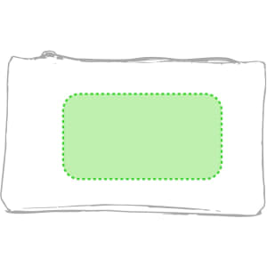 A green multipurpose bag with a dotted outline area for branding or design. It features a logo on the bag.