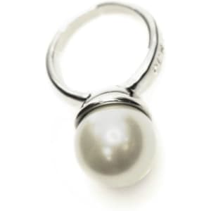 A silver adjustable ring featuring a lustrous white pearl. The design is sleek and elegant.