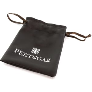 A black drawstring pouch with a logo, suitable for storing small items like jewellery or accessories.