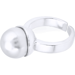 A silver adjustable ring featuring a smooth spherical design. It has a polished finish and an open band.