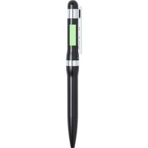 A metal pen from the Nilka Set in black with a green accent and a clip, featuring a logo on the body.