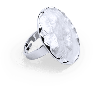 A silver adjustable ring with a textured, wavy design and a polished finish.