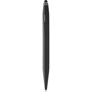 A black stylus touch ball pen featuring a smooth finish and a subtle logo. Ideal for writing and touchscreen use.
