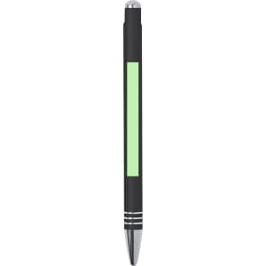 A metal pen with a black body and a green section, featuring a silver tip and accents.