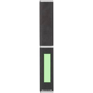 A metal pen in black with a green accent. The pen features a sleek design and has a branded logo.