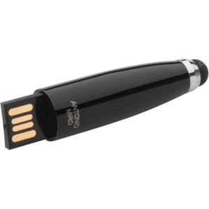 A black stylus touch ball pen with a USB connector, featuring a sleek design and a small logo.