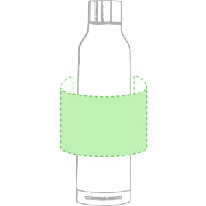 A drink bottle with a grey outline and a light green label area. It features a screw-on lid and a logo.