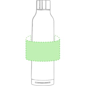 A drink bottle with a screw-top lid and a logo, featuring a sleek design and a green accent.