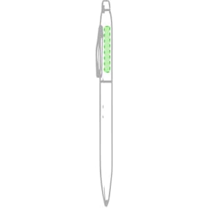 A classic metal pen in white with a green grip and a clip, featuring a logo.