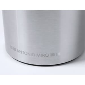 A stainless steel insulated cup with a clean, brushed finish and a logo. Ideal for keeping beverages hot or cold.