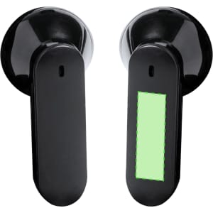 Black Trustal Earphones with a sleek design, featuring an empty section for branding.