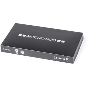 A black power bank box featuring a logo, packaged in a sleek rectangular design.