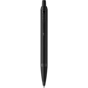 A metal pen in black, featuring a sleek design and a clip for easy carrying. It has a logo on the side.
