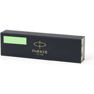 A black pen box featuring a logo, designed for the Jotter XL Monochrome Pen.