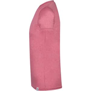 A pink Rits Adult T-Shirt displayed from the side, featuring a simple design and short sleeves, with branding at the bottom.