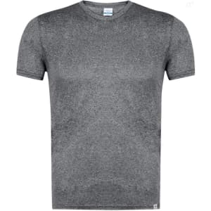 A grey adult t-shirt with a crew neckline and short sleeves, featuring a small logo on the side.
