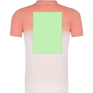 A short-sleeved T-shirt in an ombre design, transitioning from orange to white, featuring a blank area on the back.