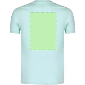 A mint green adult T-shirt featuring a blank area on the back, suitable for printing or embellishment.