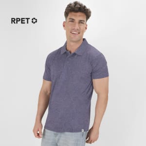 A purple adult polo shirt with a standard collar, featuring a logo on the upper left.