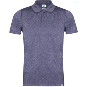 A purple polo shirt with a collar and a logo on the chest. Short sleeves and a classic fit.