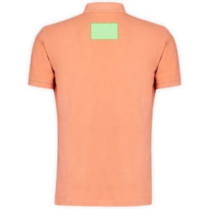 A peach-coloured polo shirt with a collar and a blank area on the back for branding or labels.