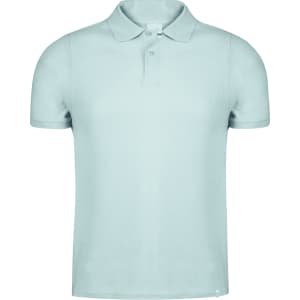 A light blue polo shirt with a classic collar, short sleeves, and a small logo on the side.
