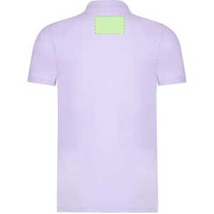 A light purple polo shirt featuring a blank area for branding or logo placement on the back.