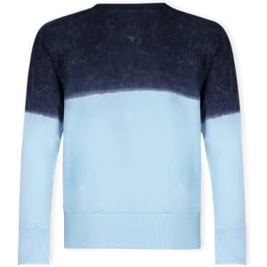 A blue gradient adult sweatshirt featuring a darker navy upper section and a lighter sky blue lower section. It has a logo.