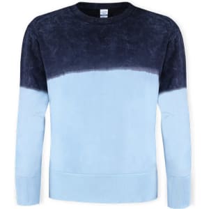 A blue gradient sweatshirt featuring dark navy at the top and light blue at the bottom, with reinforced cuffs and neckline.