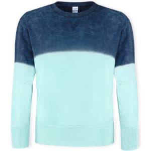 A blue and mint green adult sweatshirt with a gradient design and a small logo on the front.