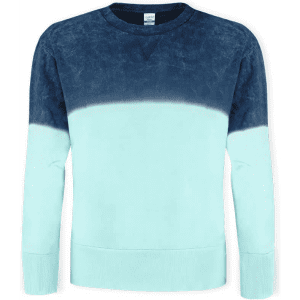 A blue and teal gradient adult sweatshirt with long sleeves and a crew neckline, featuring a logo.