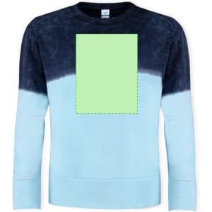 A blue gradient sweatshirt featuring a dark navy top and a lighter blue bottom, with a logo on the chest area.