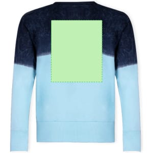A blue and navy adult sweatshirt with a large empty square space on the back for custom designs.