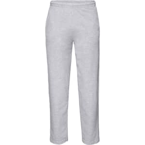 Lightweight open hem trousers in grey, featuring an elastic waistband and pockets, with a subtle logo.