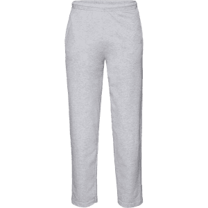 Light grey lightweight open hem trousers with an elastic waistband, featuring side pockets and a subtle logo.