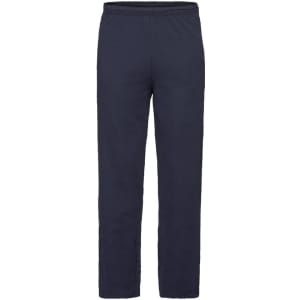 Lightweight open hem trousers in navy, featuring an elastic waistband and a simple, classic design.