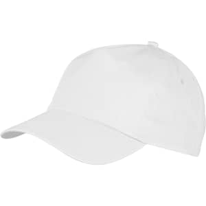 A white sport cap with a curved brim and an adjustable strap at the back. It features a logo.