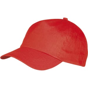 A red sport cap with a curved brim and a simple design, featuring a logo on the front.