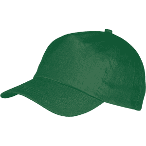 A green sport cap with a curved brim and adjustable back, featuring a logo.