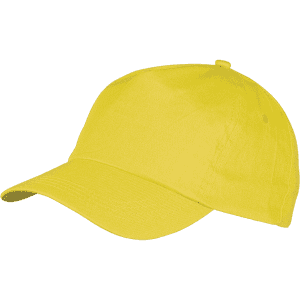 A yellow sport cap featuring a curved brim and a logo on the front. Ideal for outdoor wear.